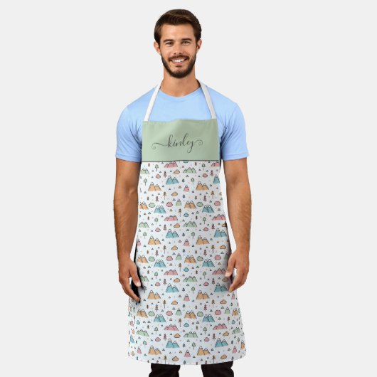 Cute Hand Drawn Mountain Scene Pattern Schort (Gedragen)