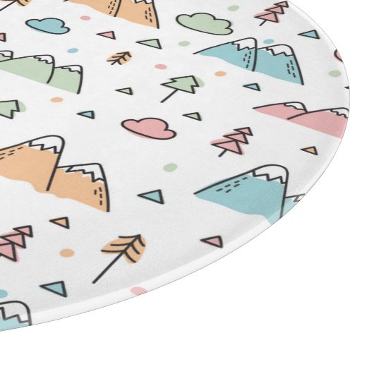 Cute Hand Drawn Mountain Scene Pattern Snijplank (Hoek)