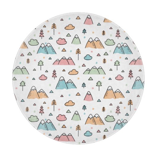 Cute Hand Drawn Mountain Scene Pattern Snijplank (Voorkant)