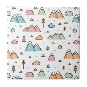 Cute Hand Drawn Mountain Scene Pattern Tegeltje