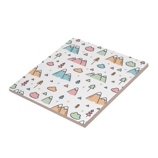 Cute Hand Drawn Mountain Scene Pattern Tegeltje (Zijkant)
