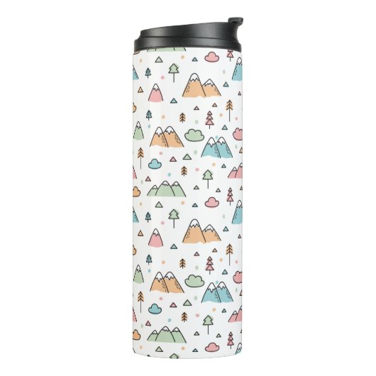 Cute Hand Drawn Mountain Scene Pattern Thermosbeker (Gedraaid links)