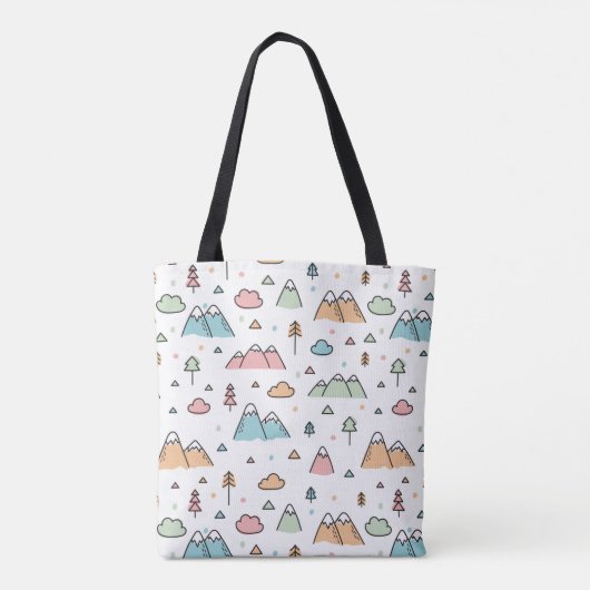 Cute Hand Drawn Mountain Scene Pattern Tote Bag (Achterkant)
