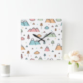 Cute Hand Drawn Mountain Scene Pattern Vierkante Klok (Huis)