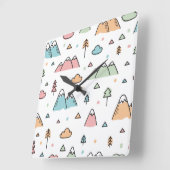 Cute Hand Drawn Mountain Scene Pattern Vierkante Klok (Hoek)