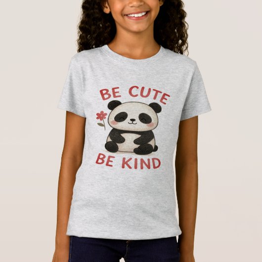 Cute Hand-Drawn Panda Girls T-Shirt – “Be Cute" (Voorkant)