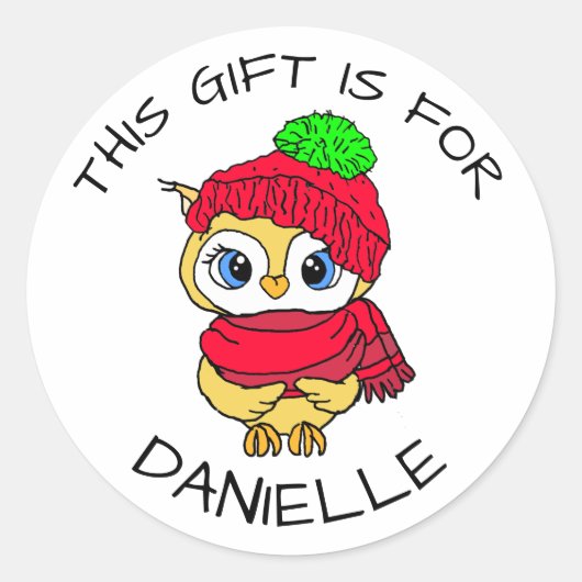 Cute Hand Drawn Penguin met kerstcadeaus Label (Voorkant)