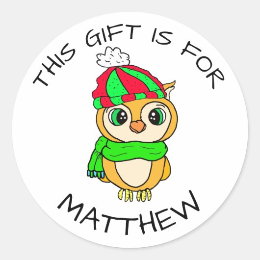 Cute Hand Drawn Penguin met kerstcadeaus Label (Voorkant)