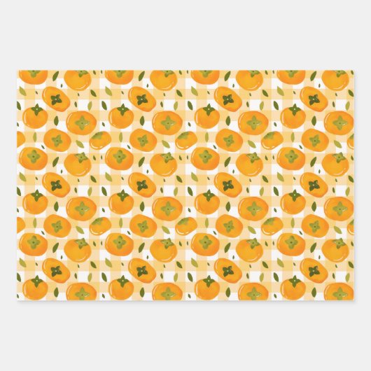 Cute Hand-Drawn Persimmons Seamless Pattern Inpakpapier Vel (Voorkant 2)