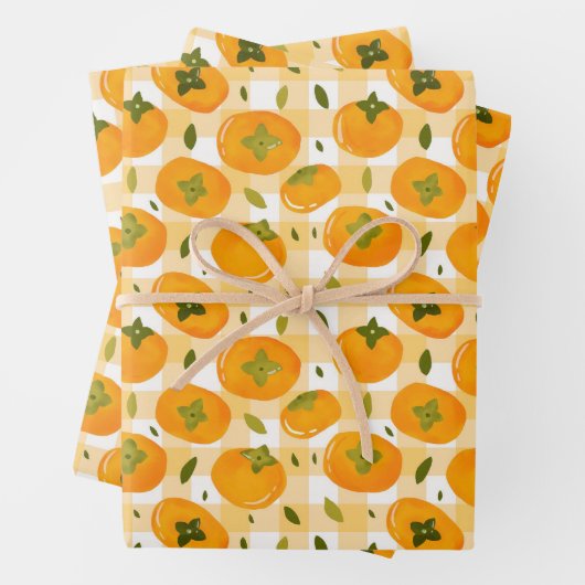 Cute Hand-Drawn Persimmons Seamless Pattern Inpakpapier Vel (In situ)