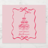 Cute Hand Drawn Pink Champagne Tower Birthday Sparkling Wijnetiket (Enkel label)