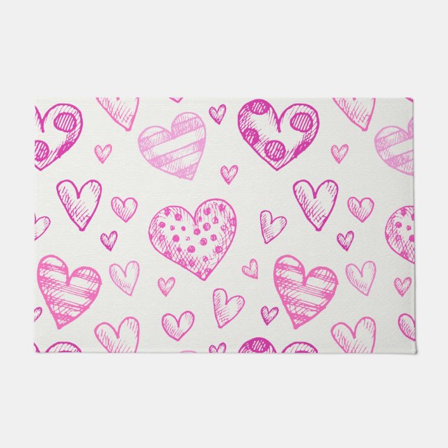 Cute Hand Drawn Pink Heart Valentijnsdag Pattern Deurmat (Voorkant)