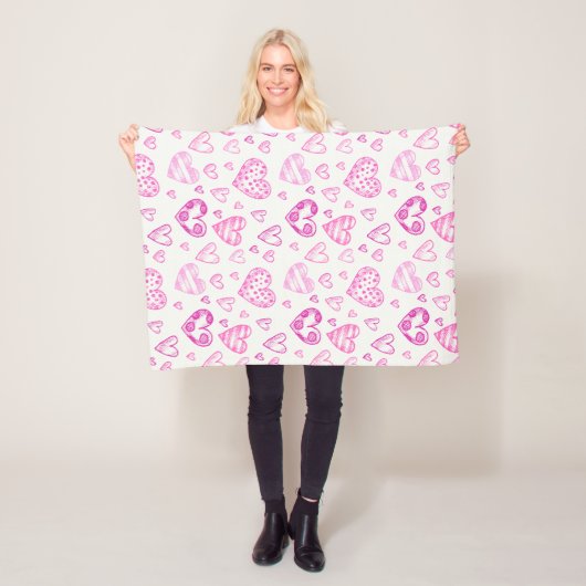 Cute Hand Drawn Pink Heart Valentijnsdag Pattern Fleece Deken (In situ)