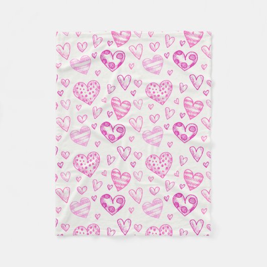 Cute Hand Drawn Pink Heart Valentijnsdag Pattern Fleece Deken (Voorkant)