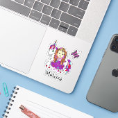 Cute Hand Drawn Princess and Unicorn and Name Sticker (Laptop met iPhone)