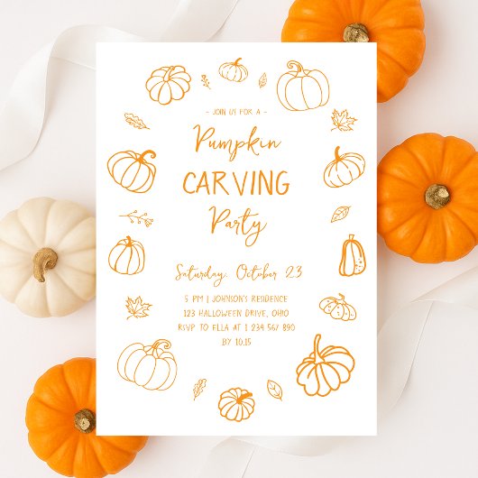 Cute Hand Drawn Pumpkin Carving Party Halloween Kaart