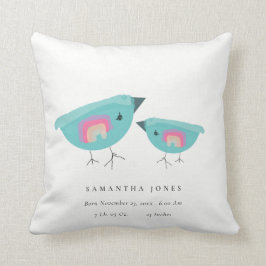 Cute Hand Drawn Rainbow Blue Birdy Baby Birth Stat Kussen