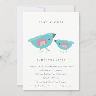Cute Hand Drawn Rainbow Blue Birdy Baby shower Kaart