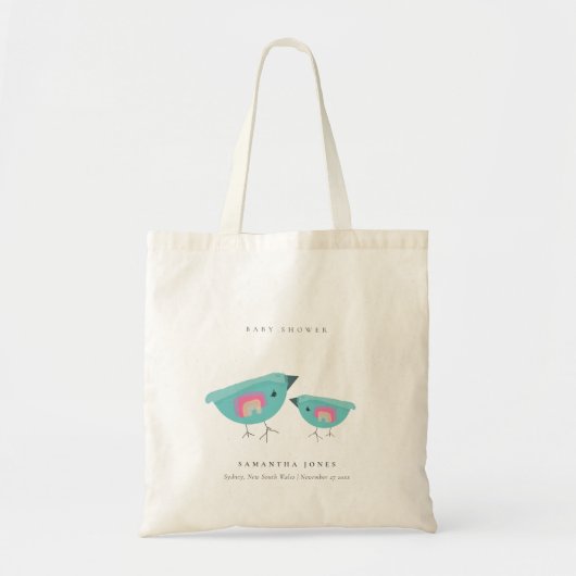 Cute Hand Drawn Rainbow Blue Birdy Baby shower Tote Bag (Voorkant)