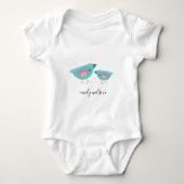 Cute Hand Drawn Rainbow Blue Birdy Moeder Baby Romper (Voorkant)