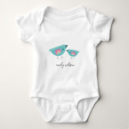 Cute Hand Drawn Rainbow Blue Birdy Moeder Baby Romper