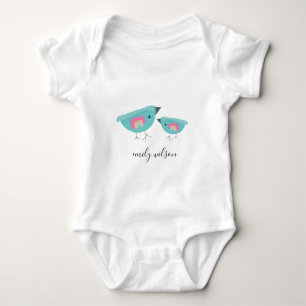Cute Hand Drawn Rainbow Blue Birdy Moeder Baby Romper