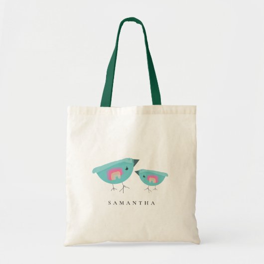 Cute Hand Drawn Rainbow Blue Birdy Moeder Baby Tote Bag (Voorkant)