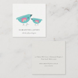 Cute Hand Drawn Rainbow Blue Birdy Moeder Baby Vierkante Visitekaartje