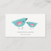 Cute Hand Drawn Rainbow Blue Birdy Moeder Baby Visitekaartje (Voorkant)