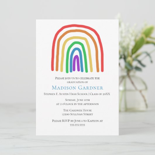 Cute Hand Drawn Rainbow High School Afstuderen Kaart (Staand voorkant)