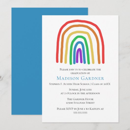 Cute Hand Drawn Rainbow High School Afstuderen Kaart (Voorkant / Achterkant)