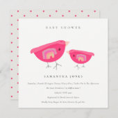 Cute Hand Drawn Rainbow Pink Birdy Baby shower Kaart (Voorkant / Achterkant)