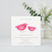 Cute Hand Drawn Rainbow Pink Birdy Baby shower Kaart (Staand voorkant)