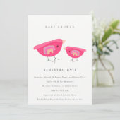 Cute Hand Drawn Rainbow Pink Birdy Baby shower Kaart (Staand voorkant)