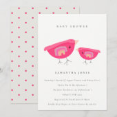 Cute Hand Drawn Rainbow Pink Birdy Baby shower Kaart (Voorkant / Achterkant)