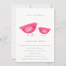 Cute Hand Drawn Rainbow Pink Birdy Baby shower Kaart