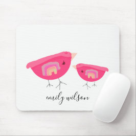 Cute Hand Drawn Rainbow Pink Birdy Moeder Baby Muismat