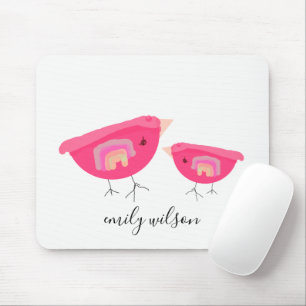 Cute Hand Drawn Rainbow Pink Birdy Moeder Baby Muismat