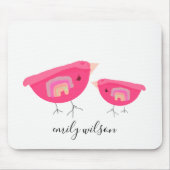 Cute Hand Drawn Rainbow Pink Birdy Moeder Baby Muismat (Voorkant)