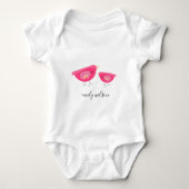 Cute Hand Drawn Rainbow Pink Birdy Moeder Baby Romper (Voorkant)