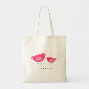 Cute Hand Drawn Rainbow Pink Birdy Moeder Baby Tote Bag