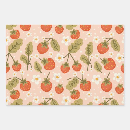 Cute Hand-drawn Red Strawberry Seamless Pattern Inpakpapier Vel (Voorkant 3)