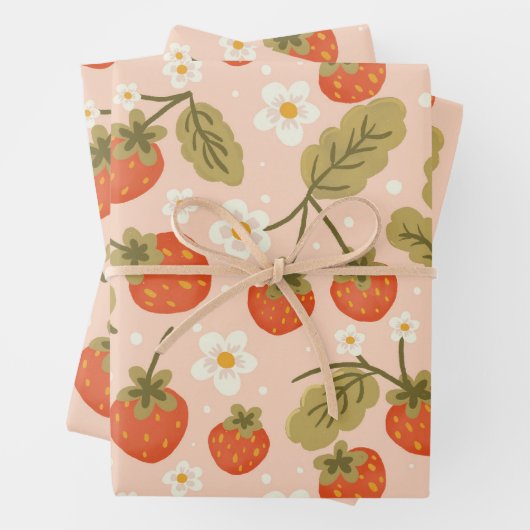 Cute Hand-drawn Red Strawberry Seamless Pattern Inpakpapier Vel (In situ)