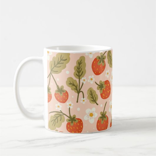 Cute Hand-drawn Red Strawberry Seamless Pattern Koffiemok (Links)