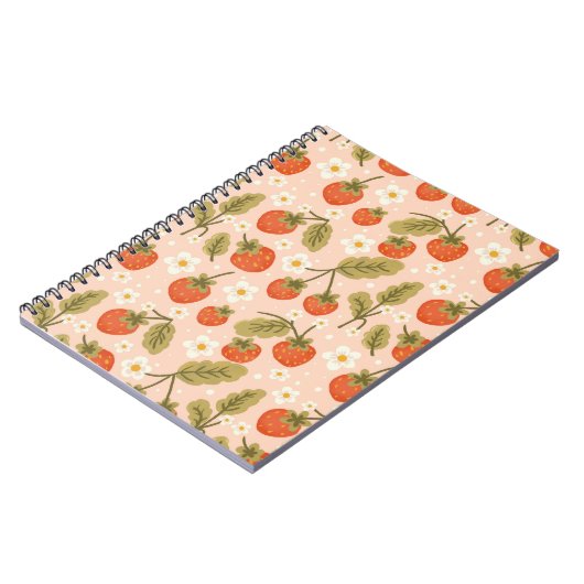 Cute Hand-drawn Red Strawberry Seamless Pattern Notitieboek (Linkerzijde)
