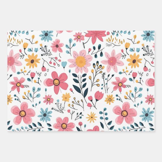 Cute Hand Drawn Spring Florals Inpakpapier Vel (Voorkant 2)