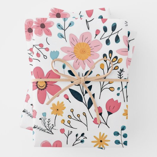 Cute Hand Drawn Spring Florals Inpakpapier Vel (In situ)