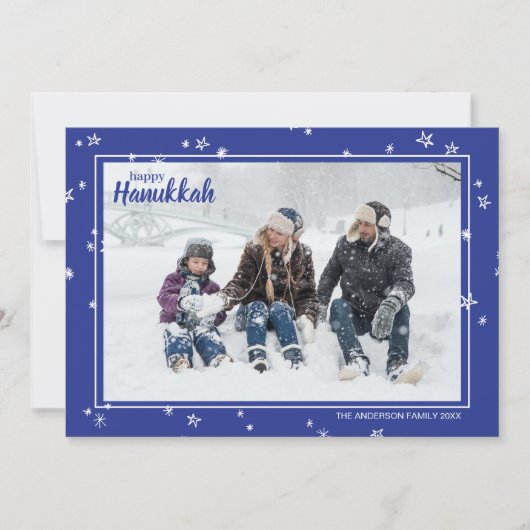 Cute Hand Drawn Stars Happy Hanukkah Family Holida Feestdagenkaart (Voorkant)