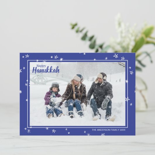 Cute Hand Drawn Stars Happy Hanukkah Family Holida Feestdagenkaart (Staand voorkant)
