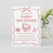 Cute Hand-Drawn Sweets & Ribbon Sweet 16 Birthday Kaart (Staand voorkant)